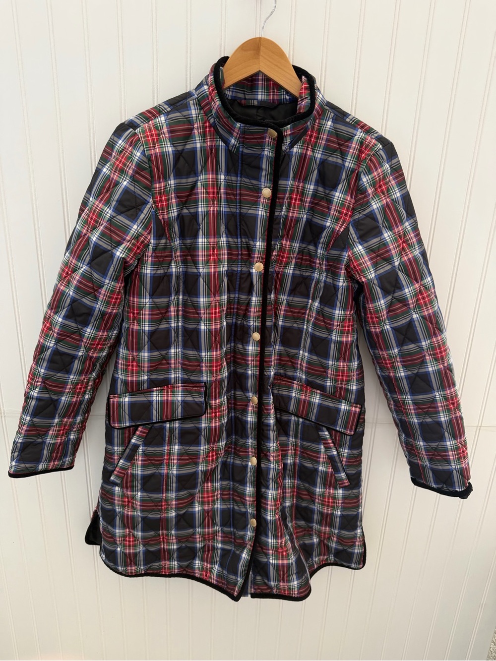 Talbots Quilted Plaid Black Jacket with black trim